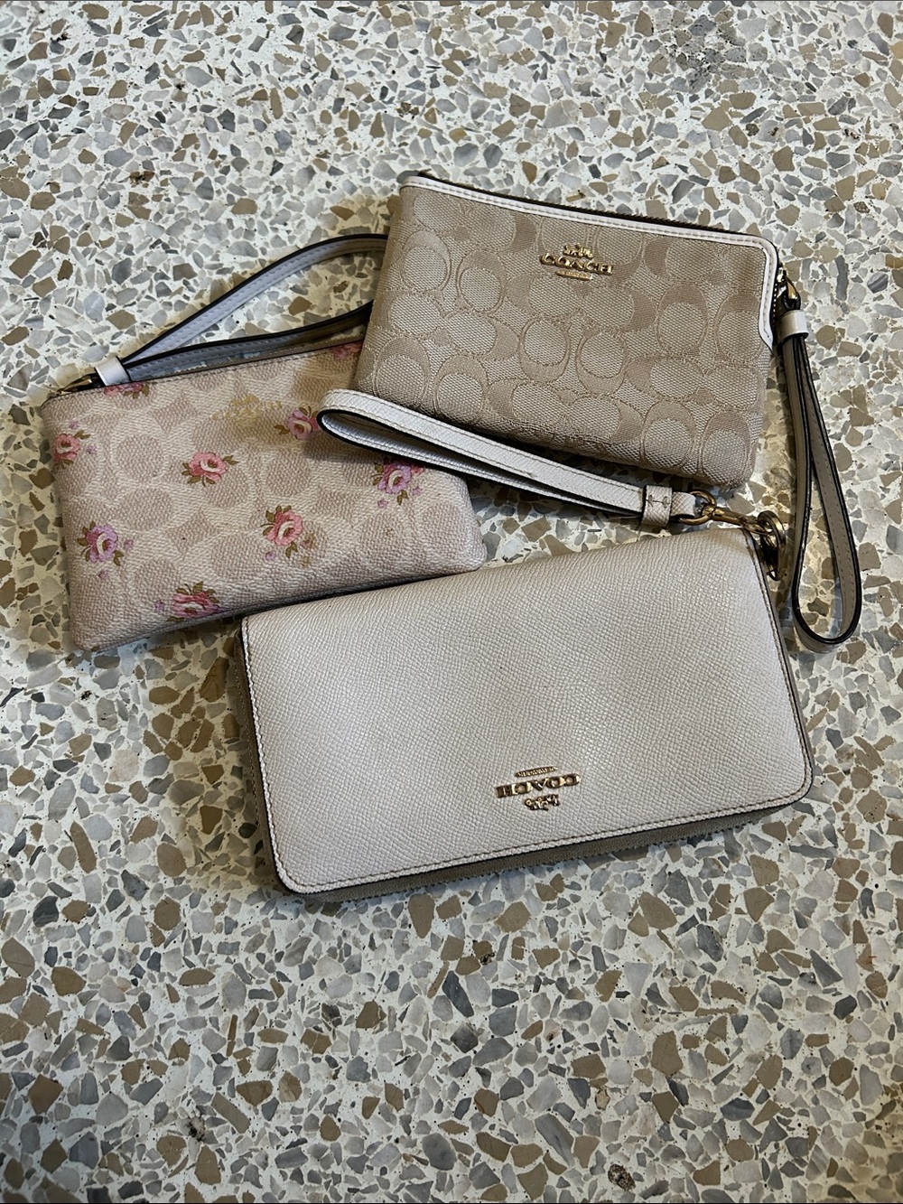 Coach Neutral Trio Wristlet Set with Floral Accent
